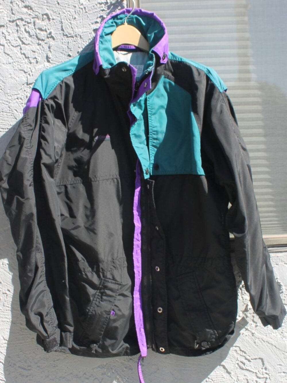 Columbia Sportswear XL Women's Black Teal Purple Colorblock Jacket Coat Vintage